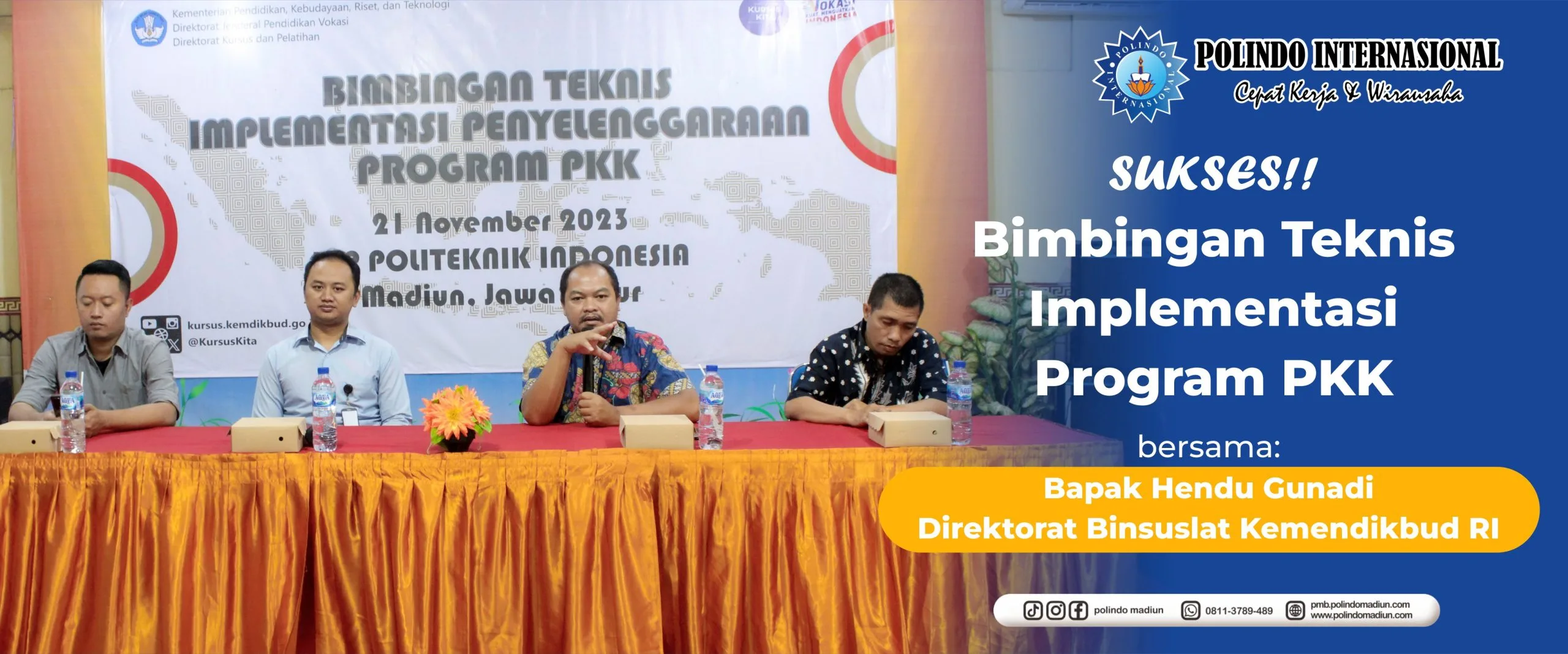 Suksesnya Acara Bimbingan — peserta dan pemateri di Bimbingan Teknis PKK LKP Polindo Madiun.